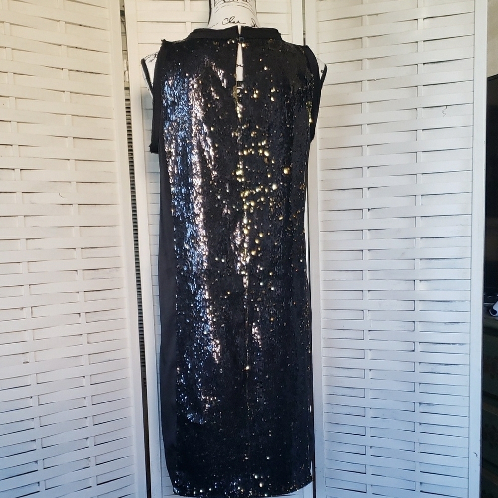 Semantiks Black Sequin And Gold Distress Sleeveless Dress Size 14 - Picture 4 of 9